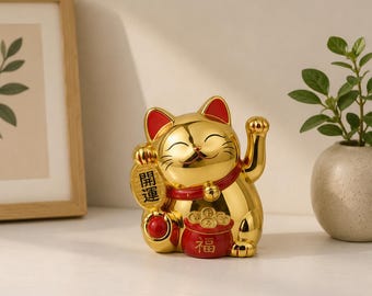 5,5 tums elektrisk lyckokatt - viftande arm lyckokattstaty - plast Maneki Neko-skulptur - heminredning för bord och bil - rikedom, välstånd och gåva