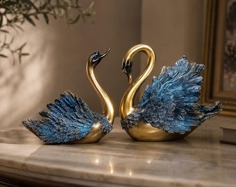 Lyxig svanskulptur för par - Hartsbröllopspresentprydnad - Modern vardagsrumsinredning - Barskåp TV-bänkstatyer - Elegant kärlekshantverk