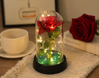Evig rosblommadekoration - Färgglad lysande bröllopspresent - Romantisk alla hjärtans dag-födelsedagsdekoration för kvinnor, mamma, flickvän, fru och hem