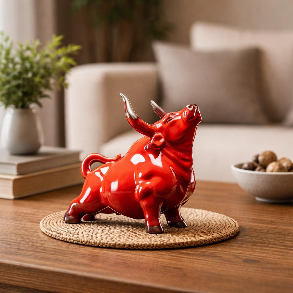 Ceramic Red Bull Figurine - Etsy