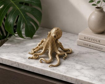 Ren mässings vintage bläckfiskprydnad - Retro tedjur samlarobjekt, handgjord metallstaty för hemmakontorsbordsdekor, unik konstgåva