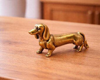 Ren koppar taxstaty - Vintage mässingsfigur av korvhund - Miniatyrprydnad för skrivbord - Antik tehusdjur - Weinerhund