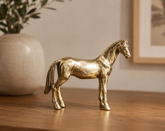 Antik mässing långsvansad hästfigur - massiv koppar zodiakdjur mini - Feng Shui framgångsprydnad - skrivbordsdekoration miniatyrhantverk