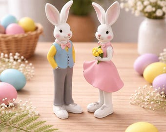 樹脂製うさぎカップルの置物 - ロマンチックな結婚式やイースターの装飾 - 愛らしいキスをするうさぎの像 - 心温まる動物の彫刻、家庭への贈り物