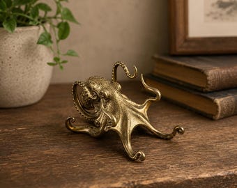 Kreativt mässingsbläckfiskställ - Roligt djurtelefonpennhållare - Skrivbordsprydnadsskulptur - Hemmakontorsdekoration - Unik steampunk-gåva