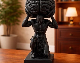 Black Mind Over Matter Brain-Bearer Art Figurine - Philosophical Study Decor - Distinctive Office Display - Intellectual Thinker Statue Gift
