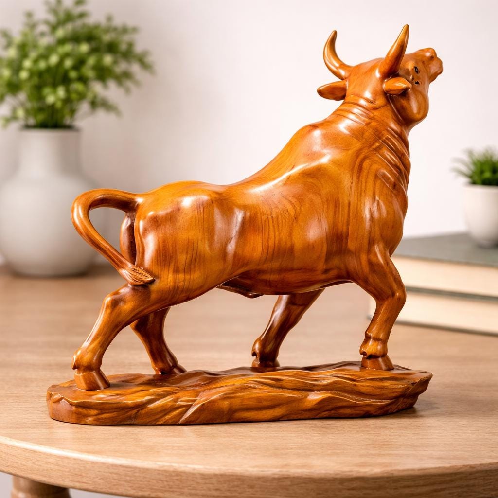 Oxgift Hand Carved Red Sandalwood Bull Statue - Wooden Zodiac Ox Figurine ...