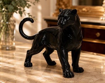 Schwarzer Panther Statue - Verträumtes Harz Auto Armaturenbrett Dekor - Robuste Desktop Wildtier Verzierung - Kreatives Valentinstag Geschenk - Bonsai Miniatur