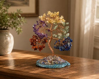 Vintage ädelstensbonsaiträd - Dekor med blandade kristallstenar - Chakrahealing Feng Shui-träd - Positiv energiprydnad - Andlig kristallgåva