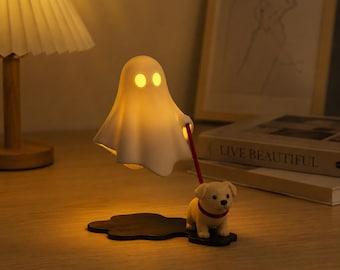 Süßer Geist LED-Nachtlicht - Spooky Hund Figur Schreibtischlampe - Halloween Schlafzimmer Dekor - Warmes Licht Geister Ornament - Geschenk für Tierliebhaber
