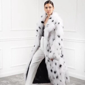 Handmade women real white fox fur long coat winter luxury outwear fashion