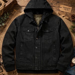 Zwart denim bikerjack heren 3in1 vest met capuchon afneembare mouwen motorfiets streetwear cadeau