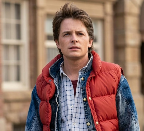 Marty Mcfly Red Puffer Vest Jacket, Back to the Future Cosplay