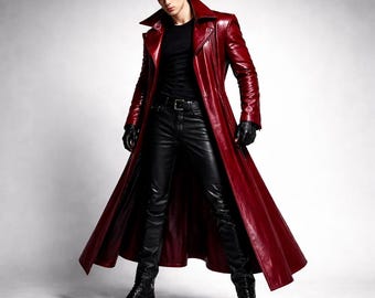 Dante Devil May Cry Mantel Männer Rot Leder Langer Mantel DMC Dante Mantel Echtleder Trenchcoat Herren