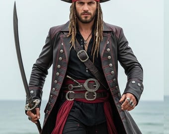 Leren piratenjas heren | Trenchcoat van echt leer | Vintage boekanierjack | Cosplay-kapiteinsoutfit | Lange gotische leren jas