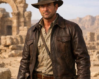 Bruine leren herenjas Indiana Jones-jas echt leer vintage avonturenleren leren jack