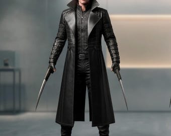 Demon Hunter Leren Trenchcoat Dark Assassin Lange Jas Gothic Biker Coat Blade Style Cosplayjas