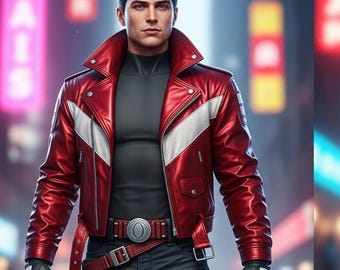 Red Devil Hunter-stijl leren jas futuristische heren bikerjack Cosplay-outfit Gaming geïnspireerde jas