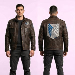 Attack on Titan Scout Regiment Leather Jacket – Real Cowhide, Wings of Freedom Emblem, Anime Cosplay, Mens Gift, Custom Size Available