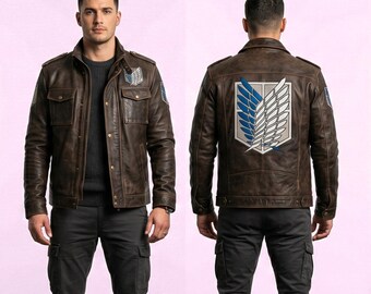 Attack on Titan Scout Regiment leren jas – echte koeienhuid, Wings of Freedom-embleem, anime-cosplay, herencadeau, aangepast formaat beschikbaar