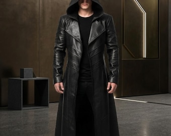 Assassin leren trenchcoat met capuchon Gothic lange jas Stealth bikerjas Dark Fantasy-cosplayjack