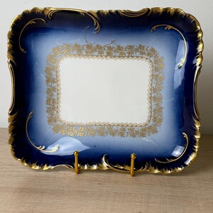 Antique Haviland Limoges Cobalt Blue Gold Dammouse Rectangular Platter I.G. Dillon France Serving Tray