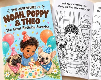 Personalized Birthday Coloring Storybook from Photos, Custom Child & Pet Characters, Name and Age (Softcover book)