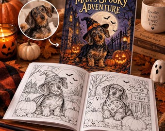 Personalized Halloween Pet Coloring Book from Photo, Custom Dog or Cat Spooky Adventure Gift