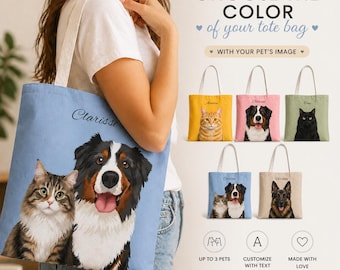 Custom Pet Portrait Tote Bag | Personalized Dog Cat Illustration Canvas Bag