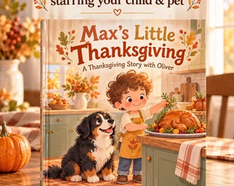 Personalized Thanksgiving Book for Kids, Custom Child and Dog Storybook from Photos, Hardcover Fall Gift