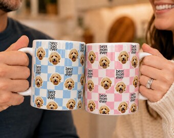 Custom Photo Checkered Mug | Personalized Pet Kids Face Mug | Funny Family Dog Mom Dad Gift 11oz 15oz