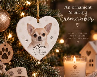 Personalized Pet Memorial Ornament, Custom Pet Photo Heart Ceramic Keepsake (Forever Loved)