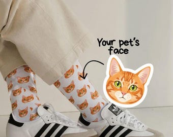 Custom Pet Face Socks | Personalized Dog Photo, Cat Lover Crew Socks