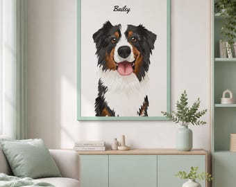 Custom Pet Portrait Framed Print, Personalized Dog Illustration Wall Art with Name, Multi Pet Art Print, Dog Mom Dad Gift Home Decor