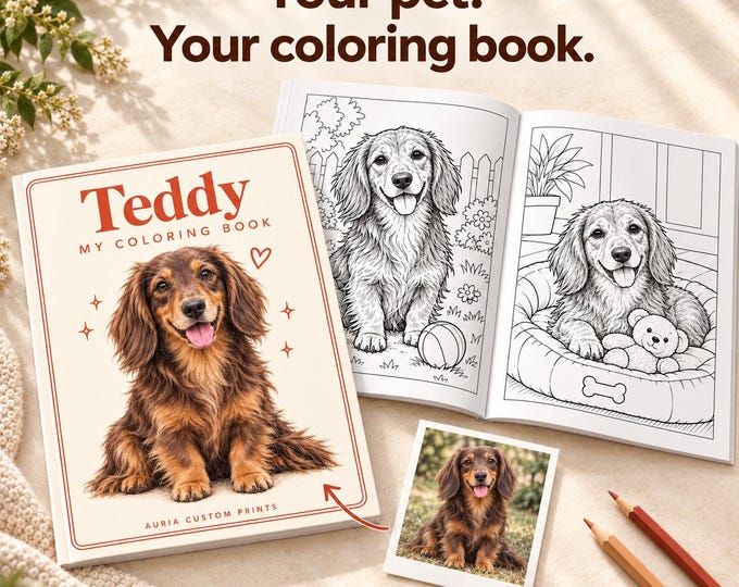Featured listing image: Custom Pet Coloring Book from Photos, Personalized Dog or Cat Book, 24-Page Printed Keepsake (Softcover)