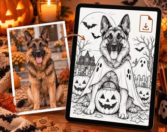 Digital Halloween Pet Coloring Book from Photo, 10 Custom Dog or Cat Coloring Pages, Personalized Printable PDF