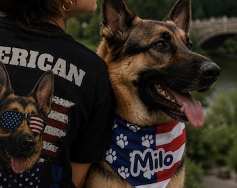 Personalized American Flag Dog Bandana, Paw Print USA Pet Accessory