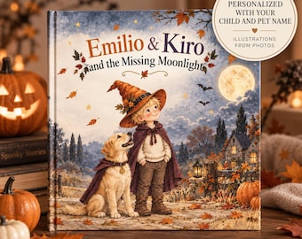 Personalized Halloween Storybook for Child & Pet, Custom Photo Illustrations (Hardcover)