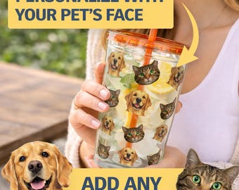 Custom Pet Photo Tumbler | Personalized Dog Cat Insulated Cup (with Straw)