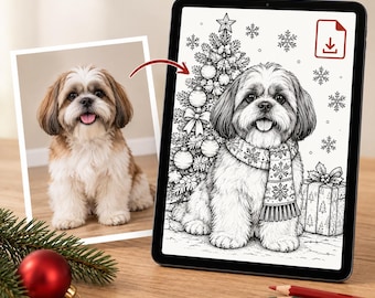 Custom Pet Christmas Coloring Book, Personalized Dog Cat Coloring Pages, Printable Christmas Gift, Pet Photo Coloring Book PDF