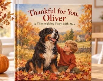 Personalized Thanksgiving Book for Kids, Custom Child and Dog Storybook from Photos, Thankful for You, Fall Keepsake Gift