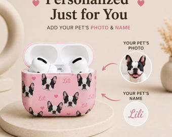 Custom Pet Face AirPods Case, Personalized Pet Name Cover, Dog Cat Lover Accessory
