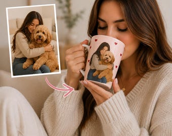 Custom Pet Portrait Latte Mug, Personalized Dog Cat Mom Cup, Minimalist Illustration
