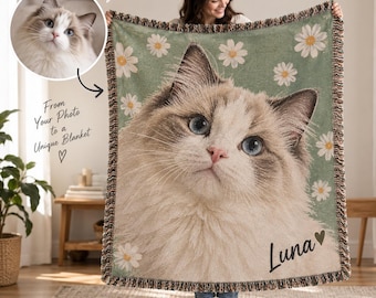 Custom Watercolor Pet Blanket, Personalized Dog Portrait Woven Throw, Oil Painting Style with Name Signature, Dog Mom Gift 3 Sizes