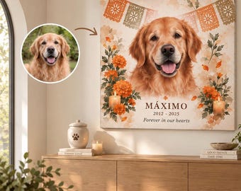Personalized Day of the Dead Pet Memorial Canvas, Custom Dog or Cat Portrait from Photo,  Pet Memorial Gift