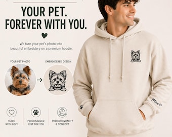 Custom Pet Portrait Embroidered Hoodie, Personalized Dog Dad Sweatshirt