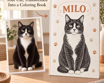 Custom Cat Coloring Book, Personalized Cat Gift from Photo, Pet Portrait Coloring Pages, Cat Mom Gift, Memorial Keepsake