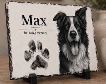 Personalized Pet Memorial Slate Plaque, Custom Dog Portrait, Paw Print Keepsake,  Pet Memorial Gift