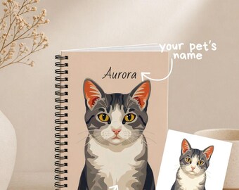 Personalized Pet Portrait Spiral Notebook | Custom Name Ruled Journal