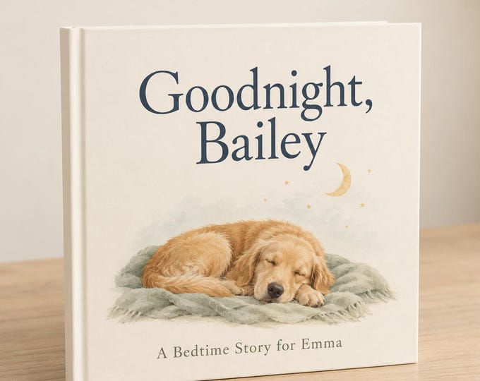 Featured listing image: Personalized Pet Bedtime Book, Goodnight Dog or Cat Story, Custom Baby and Toddler Book, Gift for Ages 0–3, Baby Shower Keepsake